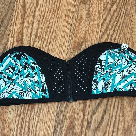 PINK Black and Teal Strapless Bikini Top, XS - Picture 2 of 8